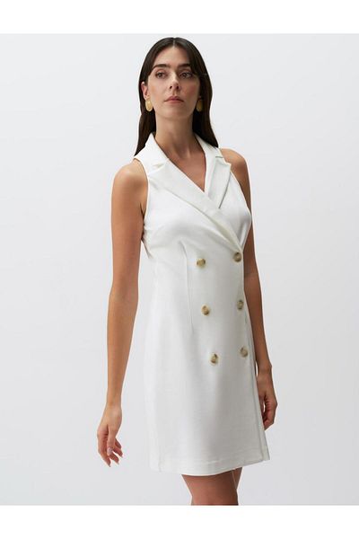 Jimmy Key Weißes ärmelloses Minikleid mit zweireihigem Kragen