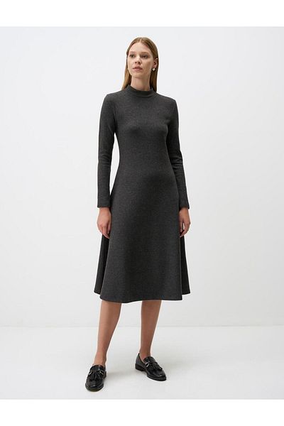 Jimmy Key Anthracite Melange Half Turtleneck Long Sleeve Midi Dress