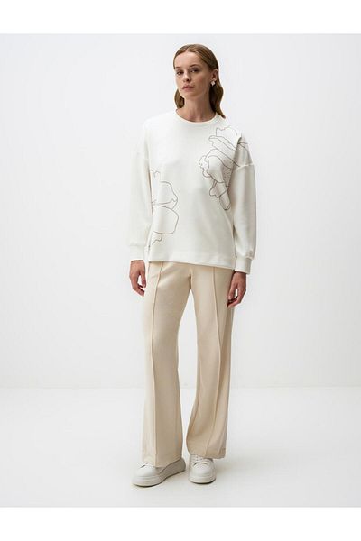 Jimmy Key Beige High Waist Wide Leg Slit Comfortable Trousers