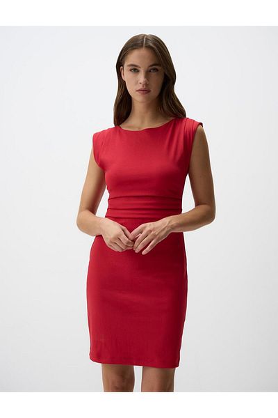 Jimmy Key Red Boat Neck Sleeveless Mini Dress