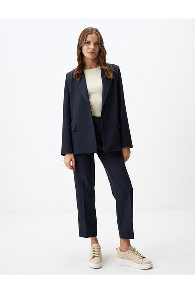 Jimmy Key Navy Blue High Waist Short Fabric Trousers