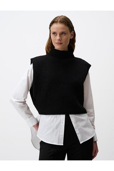 Jimmy Key Black Turtleneck Sleeveless Short Knitwear Sweater