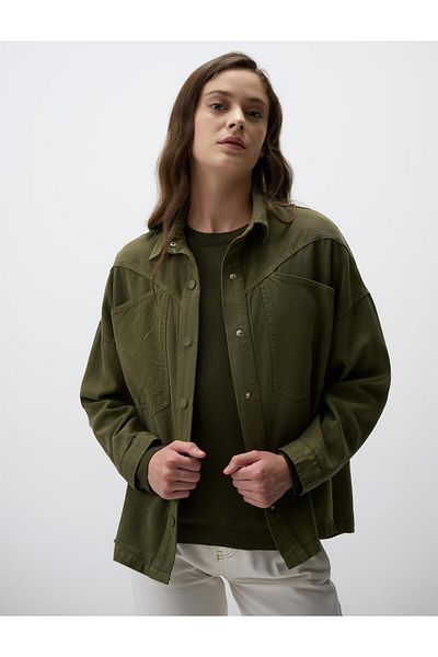 Jimmy Key Khaki Loose Fitting Long Denim Jacket