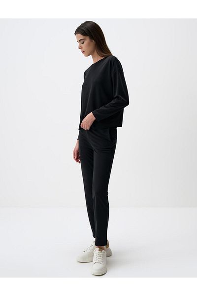Jimmy Key Black Straight Cut Regular Leg High Waist Knitted Trousers
