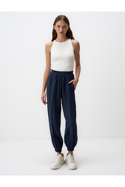 Jimmy Key Navy Blue Elastic Waist Tight Leg Pocket Trousers