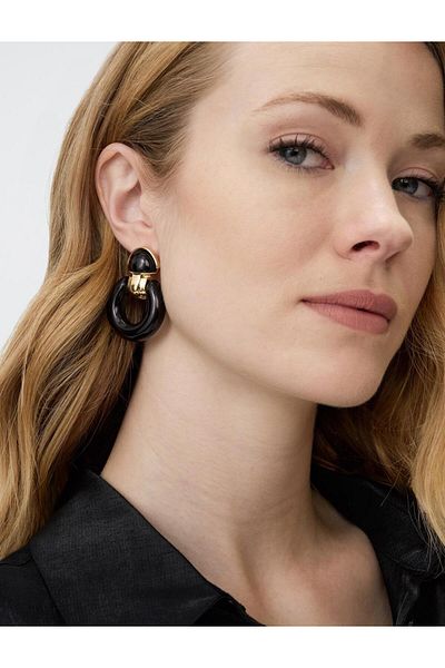 Özce Black Thick Hoop Earrings