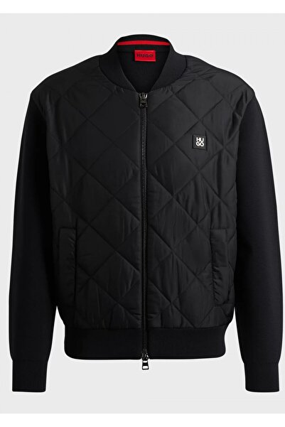 HUGO Erkek Metal Marka Logolu Dikiş Detaylı Fermuar Kapamalı Uzun Kollu Siyah Ceket 50516619-001