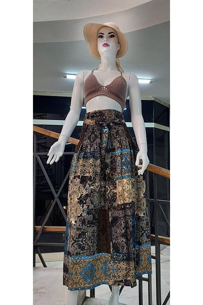 EREN STYLE Patterned Long Skirt with Elastic Waist