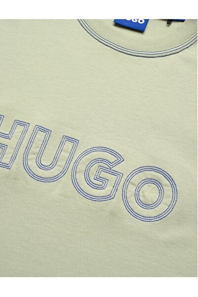 HUGO Men's Ecru T-Shirt - Crew Neck, Short Sleeve, Relaxed Fit 50521686 -121