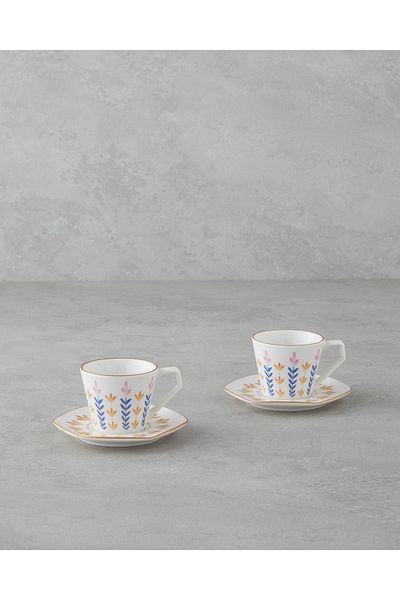 English Home Amara Bone Porcelain - 4-Piece 2-Person Coffee Cup Set, 80 ml Color