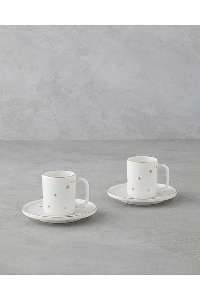 English Home Set de căni de cafea Talisman Star Bone Porțelan 4 bucăți pentru 2 persoane 90 ml Aur