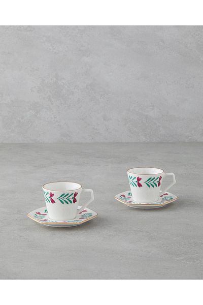 English Home Anna Bone Porcelain 2-Person 80ml Colorful Coffee Cup Set - 4 Pieces