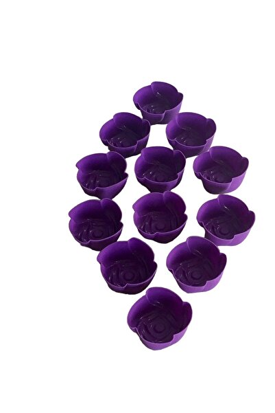 PİNK ROSE Bybirgül Mor 12 Li Silikon Mini Gül Kek Kalıbı,muffin Kalıbı, Airfryer kalıbı -12 Adet