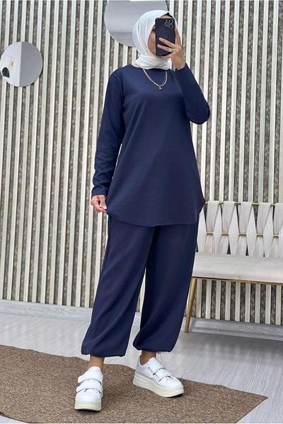 TRENDTESETTÜR Γυναικείο Σετ Navy Blue - Παντελόνι με ελαστική μέση T 5690