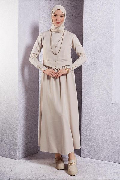 TRENDTESETTÜR Women's Set with Beige Stone Vest and Skirt - t 3637