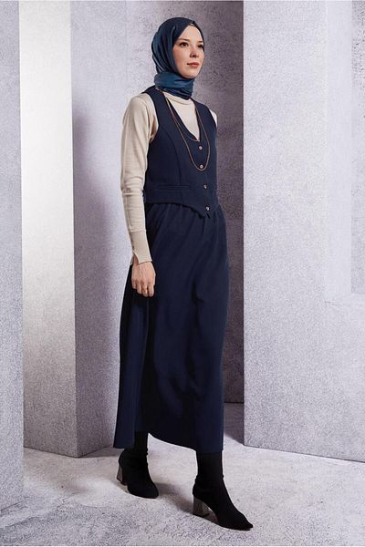 TRENDTESETTÜR Navy Blue Vest Women's Skirt Suit - t 3637
