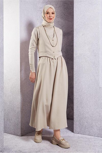 TRENDTESETTÜR Women's Set with Beige Stone Vest and Skirt - t 3637