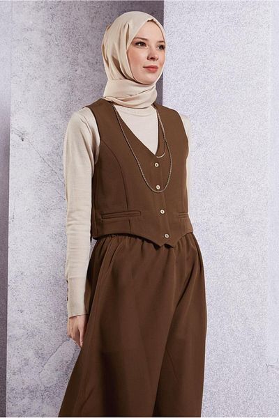 TRENDTESETTÜR Women's Set with Brown Vest and Skirt - t 3637