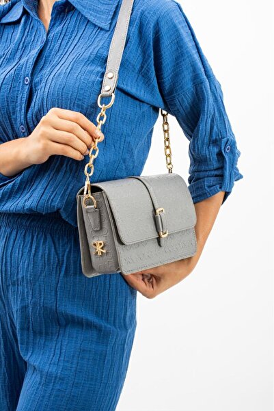 ImPolo Geanta de umar dama cu imprimeu din piele lacuita gri Siva Dimensiune ...