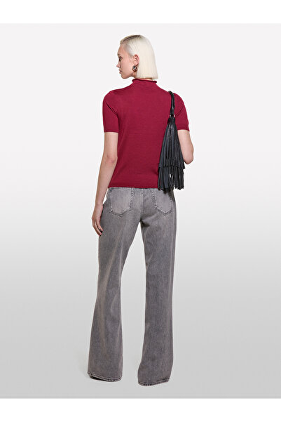 Sisley Women's Red Wool Blended Half Sleeve Turtleneck Sweater