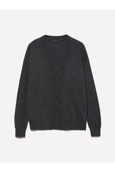 Sisley Мъжки тъмносив кардиган от вълнена смес със стандартна кройка и копчета отпред