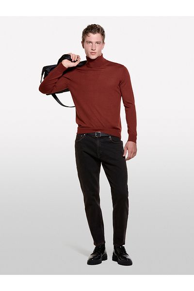 Sisley Men's Burgundy Wool Blended Slim Fit Sweater