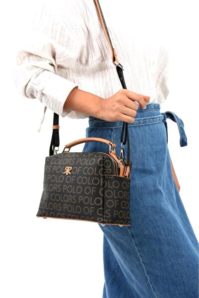 ImPolo Geantă de umăr și crossbody pentru femei Selin BlackCamelEmpire imprim...