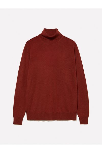 Sisley Men's Burgundy Wool Blended Slim Fit Sweater