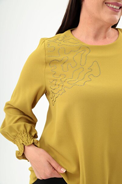 SERTUĞ Trend42Plus Plus Size Sleeve Gips Oil Green Blouse