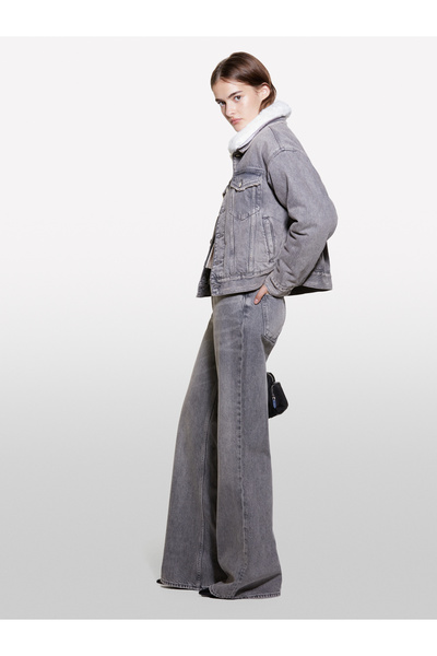 Sisley Kadın Siyah %100 Pamuk Beş Cepli Geniş Paça Normal Bel Denim Pantolon