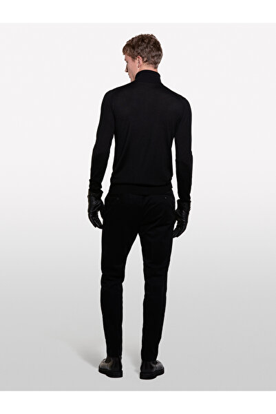 Sisley Men's Black Wool Blended Slim Fit Sweater