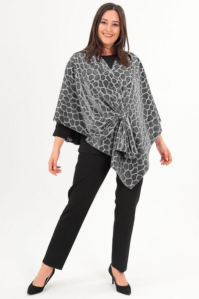 Trend42plus Zebra Patterned Glitter Shawl Poncho