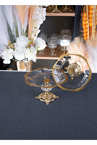 ARGKRİSTAL طبق ستة أقدام معدني مفصل باللون الذهبي من PASABAHÇE مكون من قطعتين...