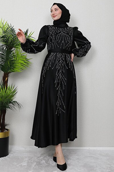 GİYZAMİLA Μαύρο βραδινό φόρεμα - Λεπτομέρεια από τον ιδρώτα και την πέτρα