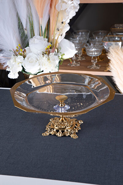 ARGKRİSTAL Pasabahçe Gold Detailed Metal Legs Sixty Plate Large Size