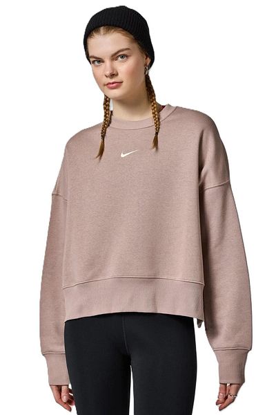 Nike Дамски суитшърт от Essential Collection - полар, голям размер, цвят кафе и мляко, лилав