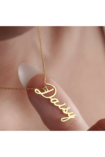 DECOVIENO Kişiye Özel El Yazması Dikey Isim Kolye, 925 AYAR GÜMÜŞ KOLYE- ALTI...