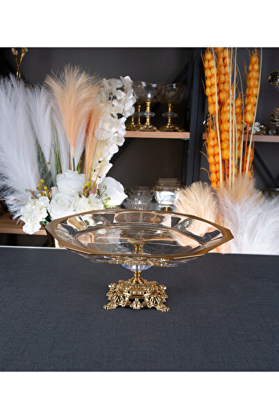 ARGKRİSTAL Pasabahçe Gold Detailed Metal Legs Sixty Plate Large Size