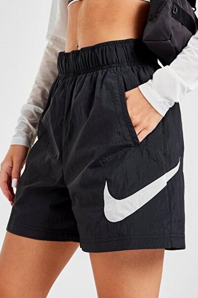 Nike Sportswear Loose Fit Woven Shorts Black File Astarlı Ipli Bol Kesim Kadın Siyah Şort