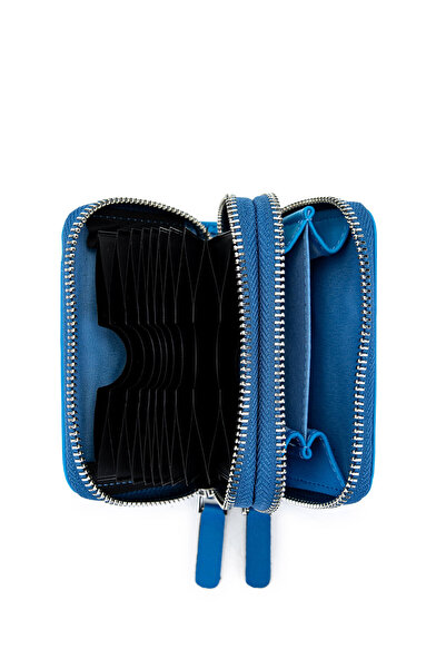 Tamer Tanca Unisex Hakiki Deri Mavi Cüzdan Cuzdan