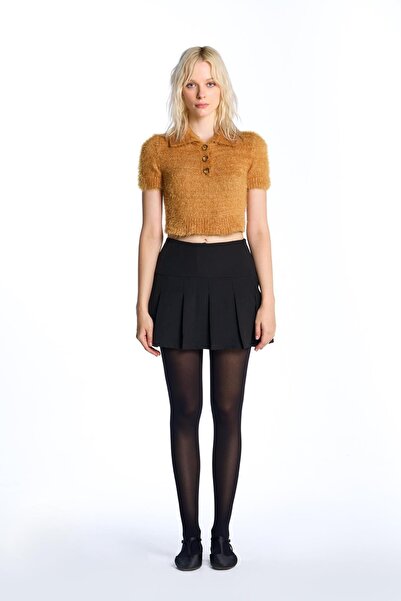 SHERIN Mustard Polo Neck Short Sleeve Knitwear Sweater