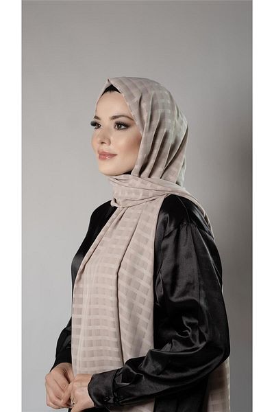 HÜRREM BONE Țesătură șifon șal cu model somon cu dungi 202107_39