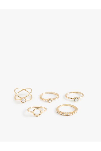 Koton Set of 5 Pearl and Stone Detailed Rings