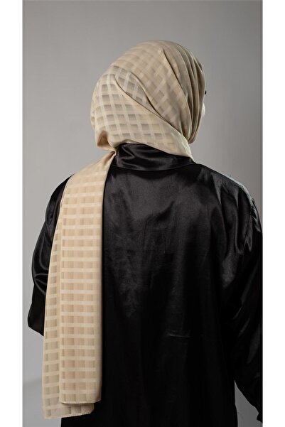 HÜRREM BONE Σάλι με χρυσό σχέδιο σιφόν ύφασμα καρό ριγέ 202107 _03