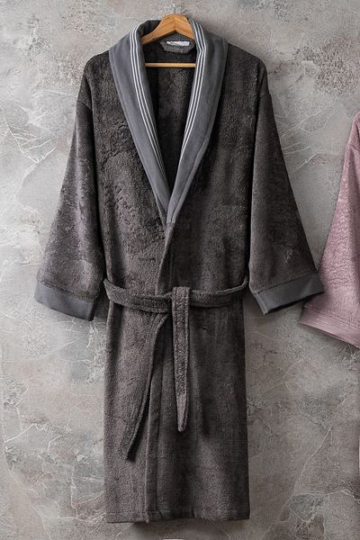 Altınbaşak Σετ οικογενειακής ρόμπας Flame Gris-Plum Bamboo Cotton