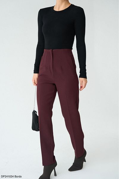 Lupies Women's Burgundy High Waist Zipper Fabric Trousers
