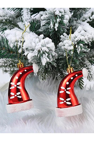 Showparty Yılbaşı Ağacı Süsü Noel Şapka Kırmızı 8 Cm 2'li