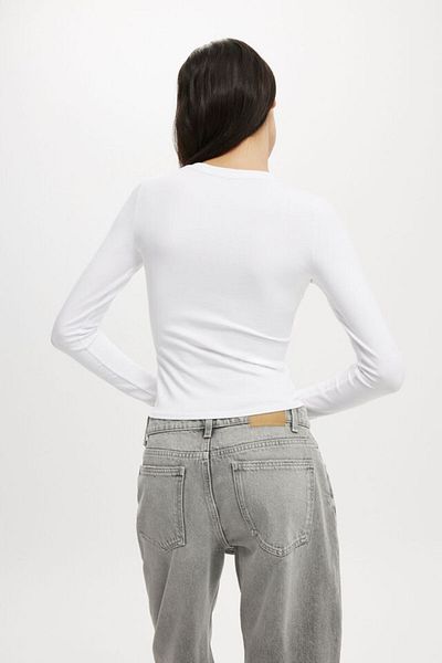 LADY HAZAL Λευκό Slimfit Body Soft Touch Interlock Crew Neck Χτενισμένο Βαμβακερό Αθλητικό Μέγεθος