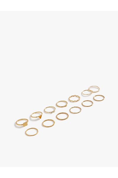 Koton Set of 12 Stone Detailed Twisted Steel Mixed Rings