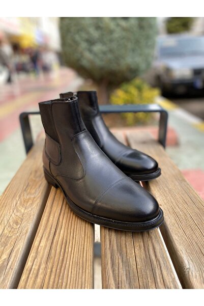 Fosco 3169 Siyah Renk Sıcak Astar Kaymaz Taban Hakiki Deri Erkek Bot